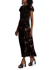 Connie Floral Crushed Velvet Midi-Dress
