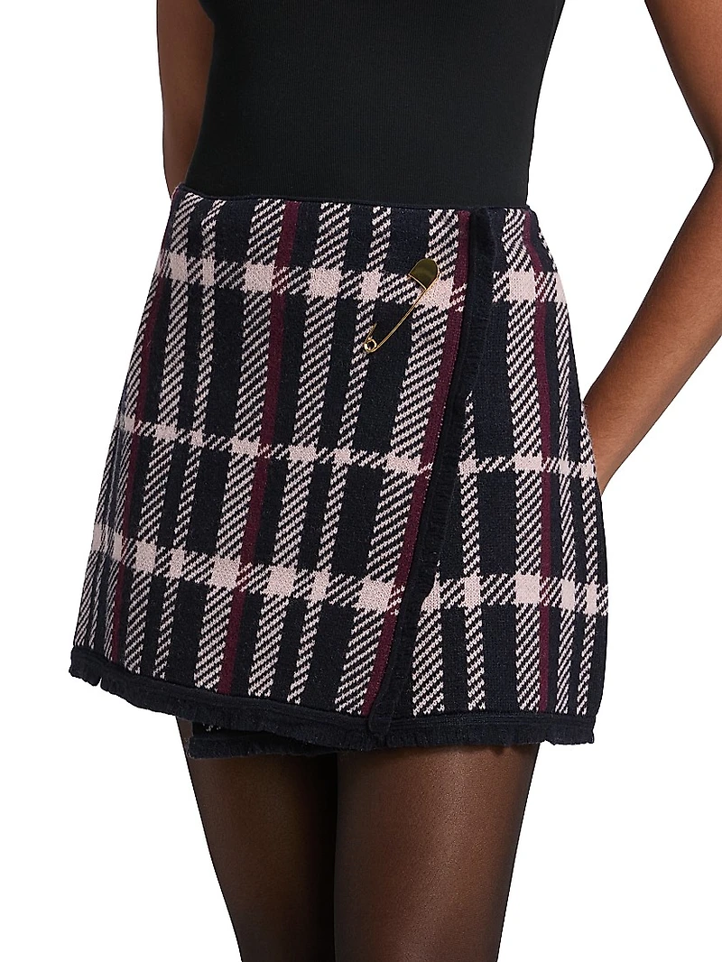 Jodi Plaid Merino Wool Wrap-Style Miniskirt