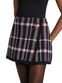 Jodi Plaid Merino Wool Wrap-Style Miniskirt