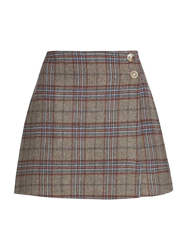 Kitty Plaid Wool-Blend Miniskirt