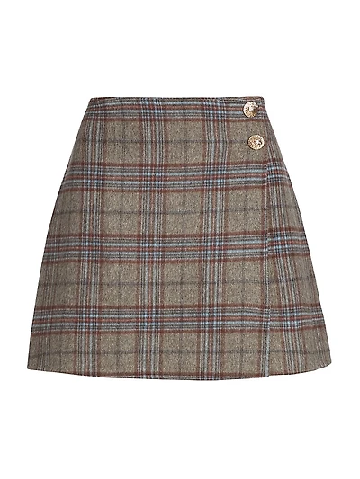 Kitty Plaid Wool-Blend Miniskirt