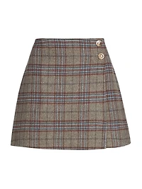 Kitty Plaid Wool-Blend Miniskirt