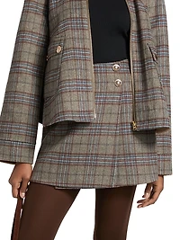 Kitty Plaid Wool-Blend Miniskirt