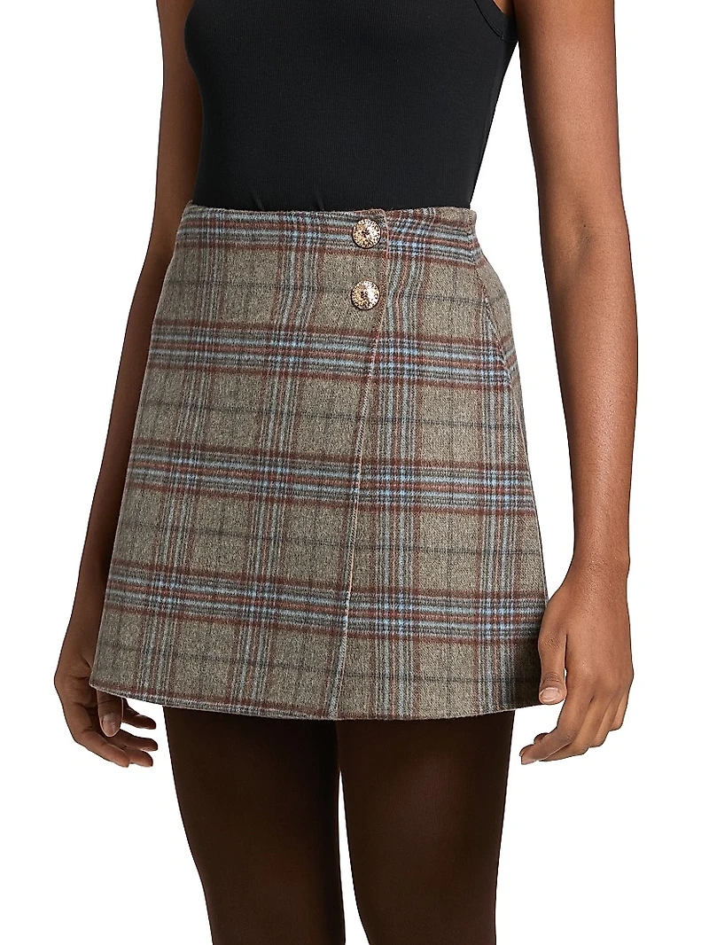 Kitty Plaid Wool-Blend Miniskirt