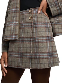 Kitty Plaid Wool-Blend Miniskirt