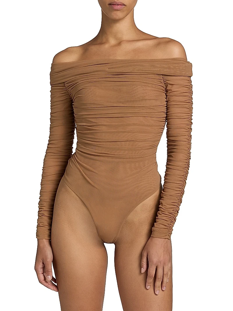 Poppie Gathered Off-The-Shoulder Bodysuit