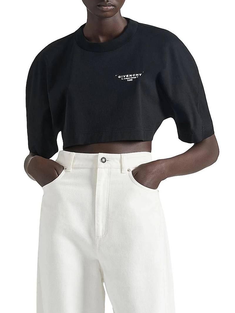 Cropped Fit T-Shirt Cotton with Stamp Print