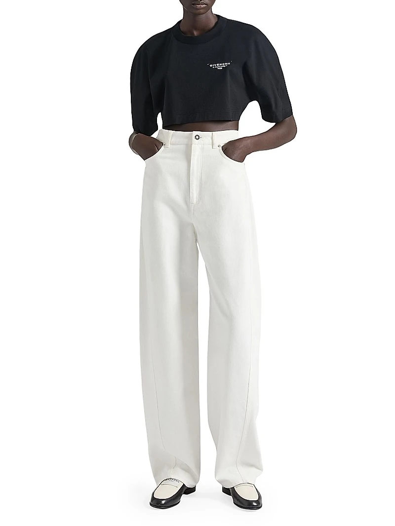 Cropped Fit T-Shirt Cotton with Stamp Print