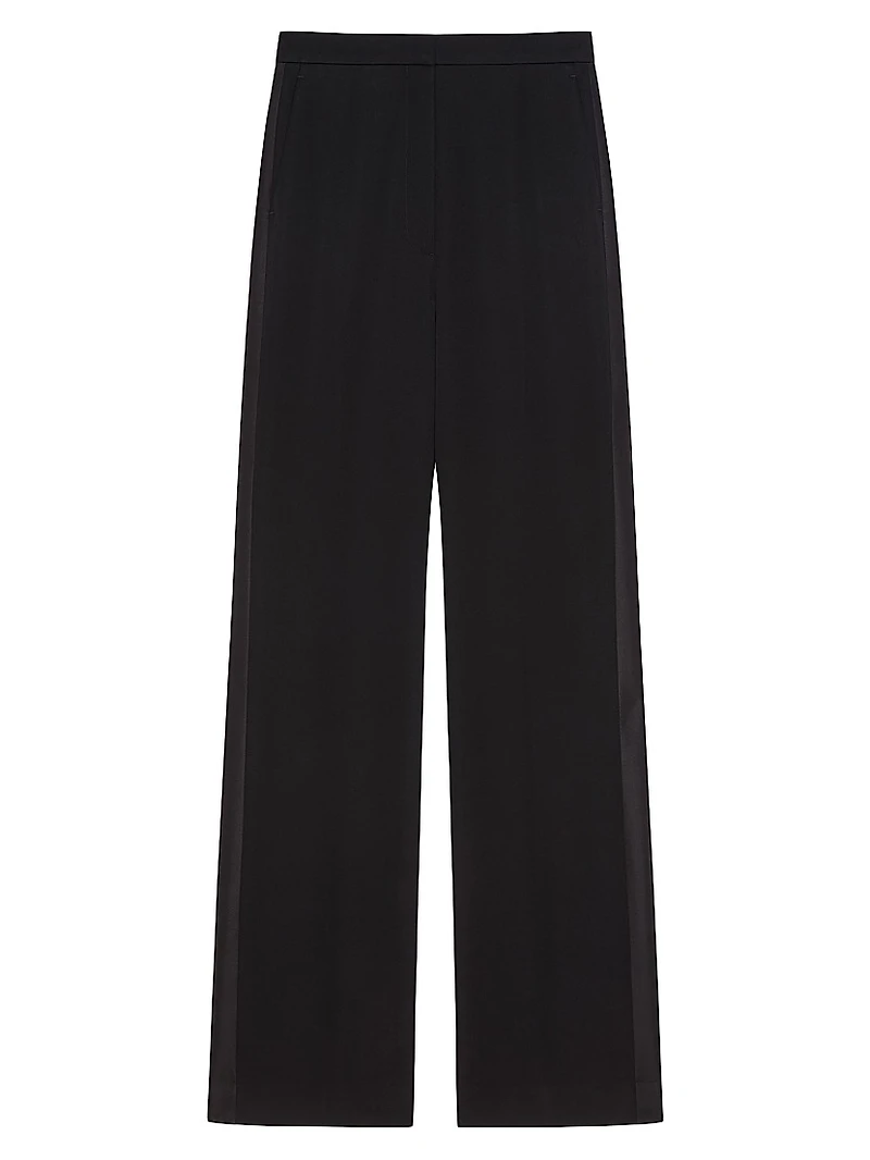 Tailored Cigarette Pants Wool with Satin Bands