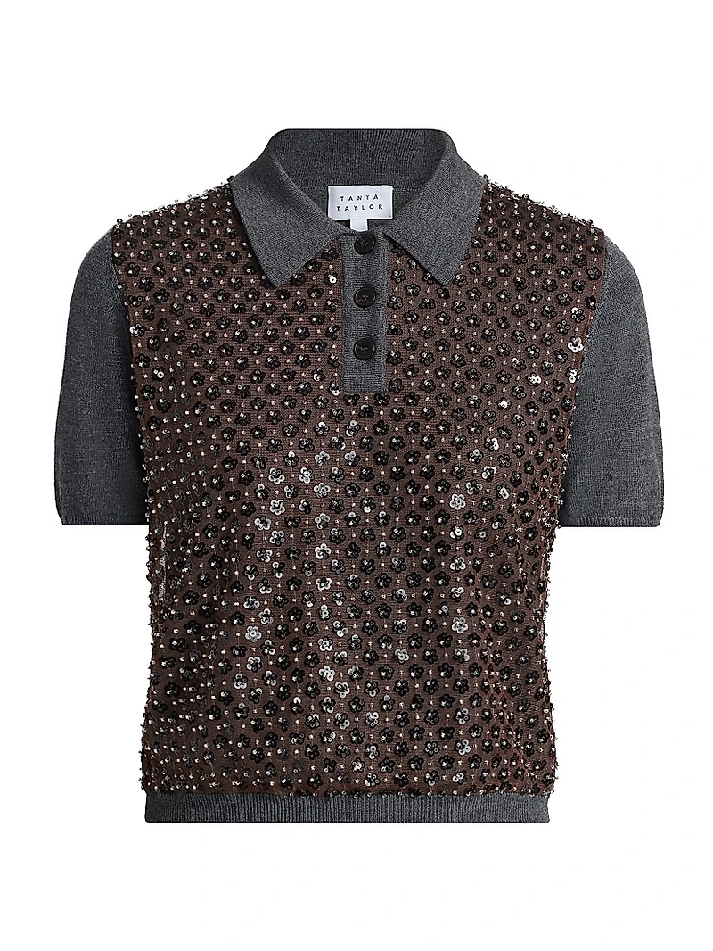 Camilla Sequined Wool Polo Sweater