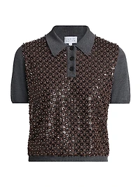 Camilla Sequined Wool Polo Sweater