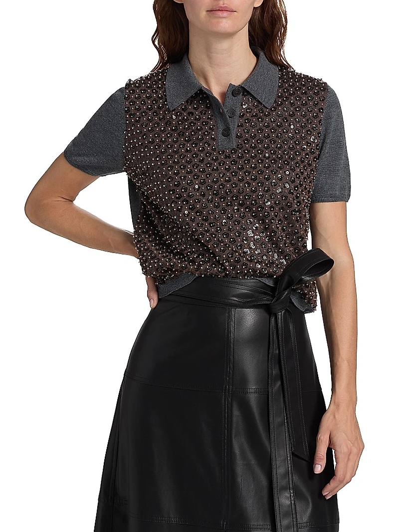 Camilla Sequined Wool Polo Sweater