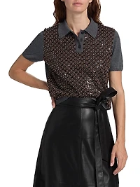 Camilla Sequined Wool Polo Sweater