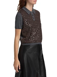 Camilla Sequined Wool Polo Sweater
