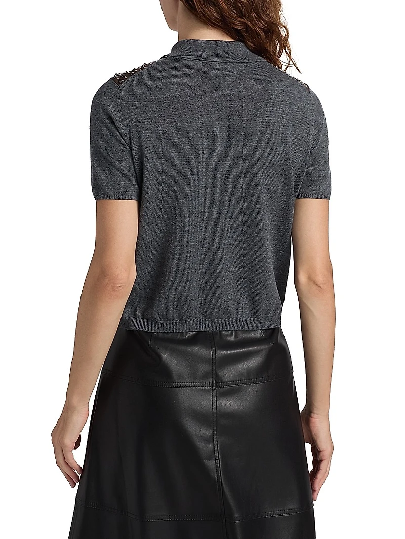 Camilla Sequined Wool Polo Sweater