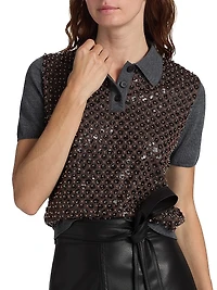 Camilla Sequined Wool Polo Sweater