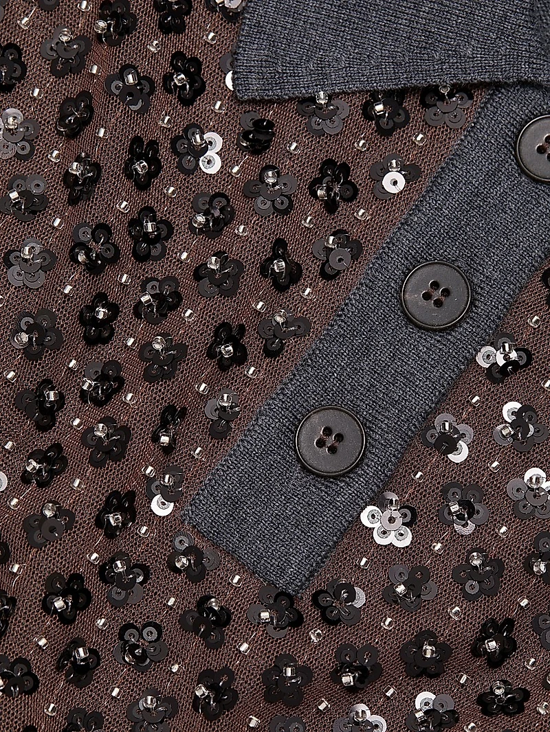 Camilla Sequined Wool Polo Sweater