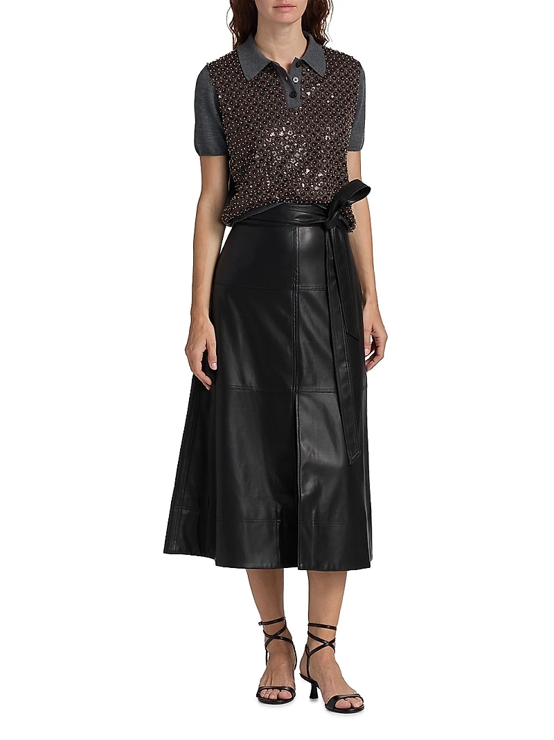 Camilla Sequined Wool Polo Sweater