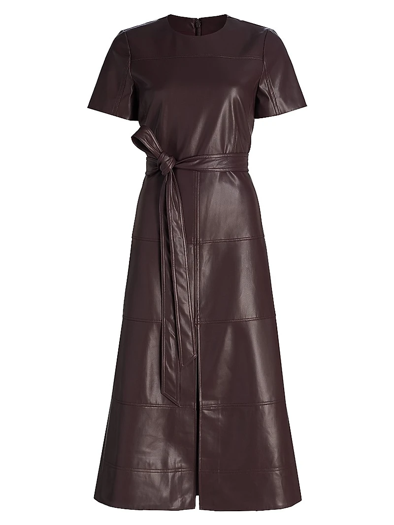 Ella Faux-Leather Tie-Waist Midi-Dress