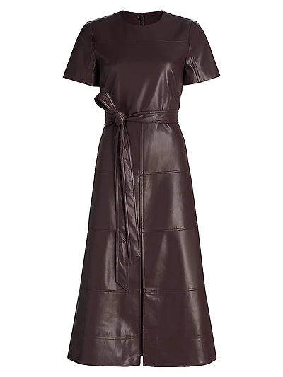 Ella Faux-Leather Tie-Waist Midi-Dress