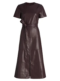 Ella Faux-Leather Tie-Waist Midi-Dress