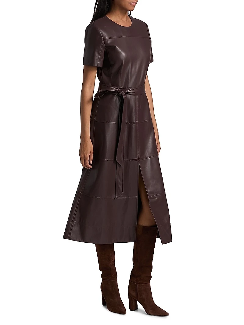 Ella Faux-Leather Tie-Waist Midi-Dress