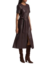 Ella Faux-Leather Tie-Waist Midi-Dress