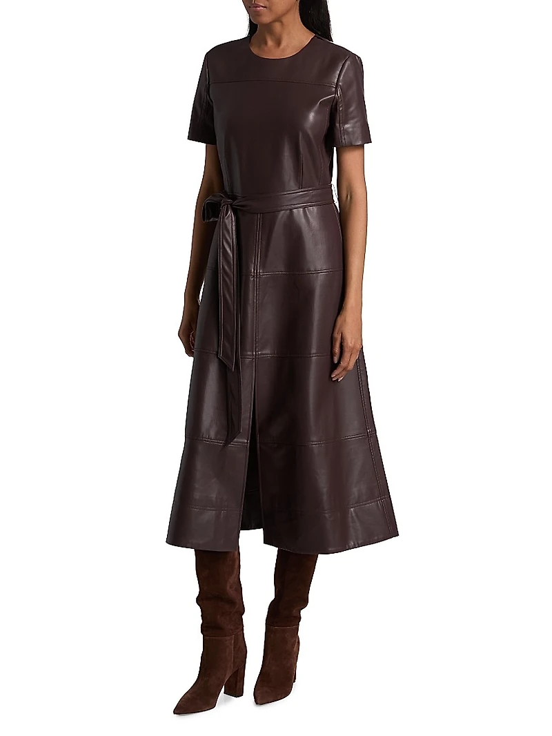 Ella Faux-Leather Tie-Waist Midi-Dress