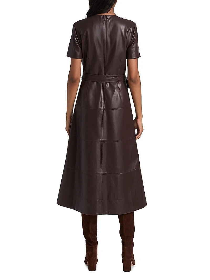 Ella Faux-Leather Tie-Waist Midi-Dress