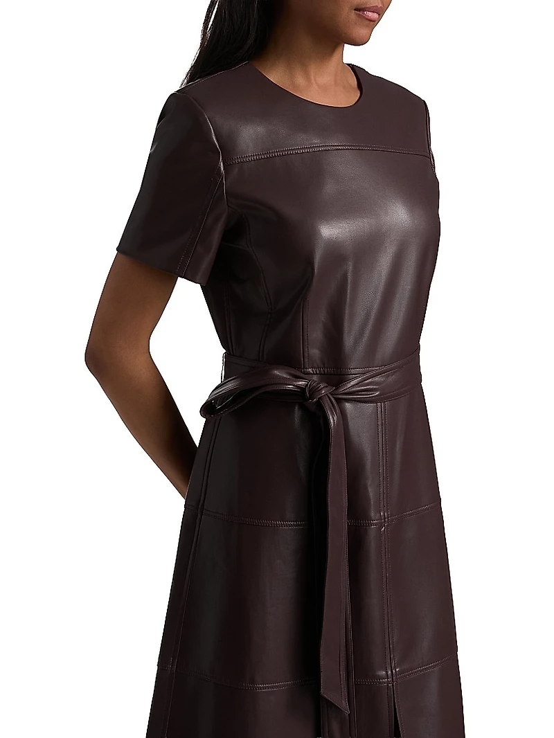 Ella Faux-Leather Tie-Waist Midi-Dress