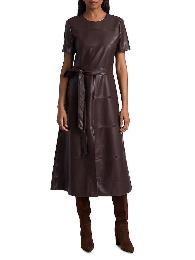 Ella Faux-Leather Tie-Waist Midi-Dress