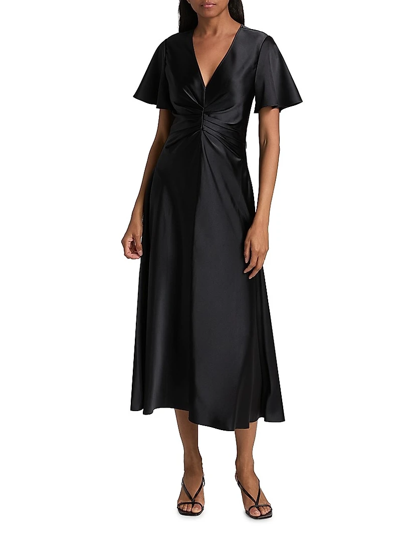 Daphne Ruched Satin Midi-Dress