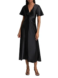 Daphne Ruched Satin Midi-Dress