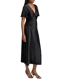 Daphne Ruched Satin Midi-Dress