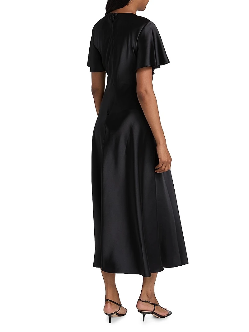 Daphne Ruched Satin Midi-Dress