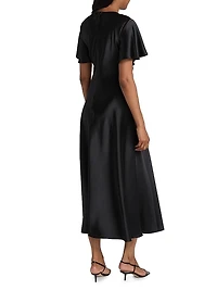 Daphne Ruched Satin Midi-Dress