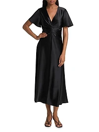 Daphne Ruched Satin Midi-Dress