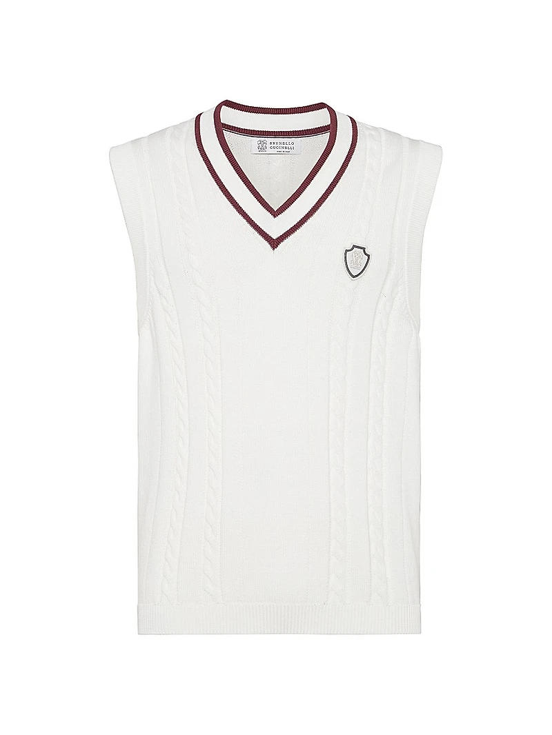 Cotton Cable Knit Sweater Vest with Logo