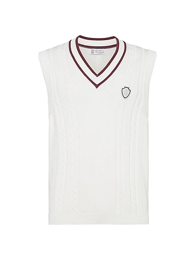 Cotton Cable Knit Sweater Vest with Logo