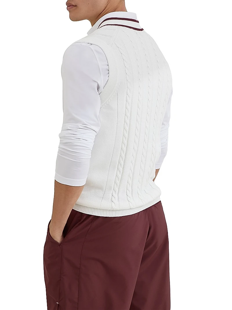 Cotton Cable Knit Sweater Vest with Logo