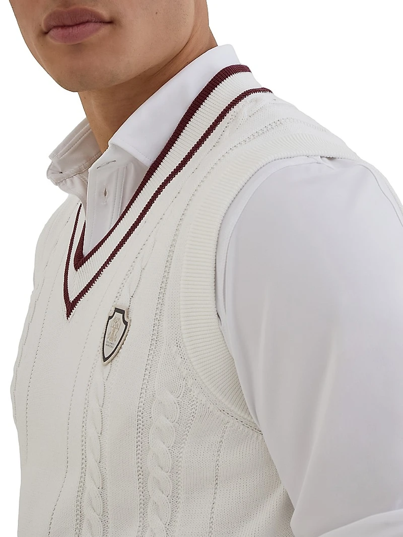 Cotton Cable Knit Sweater Vest with Logo