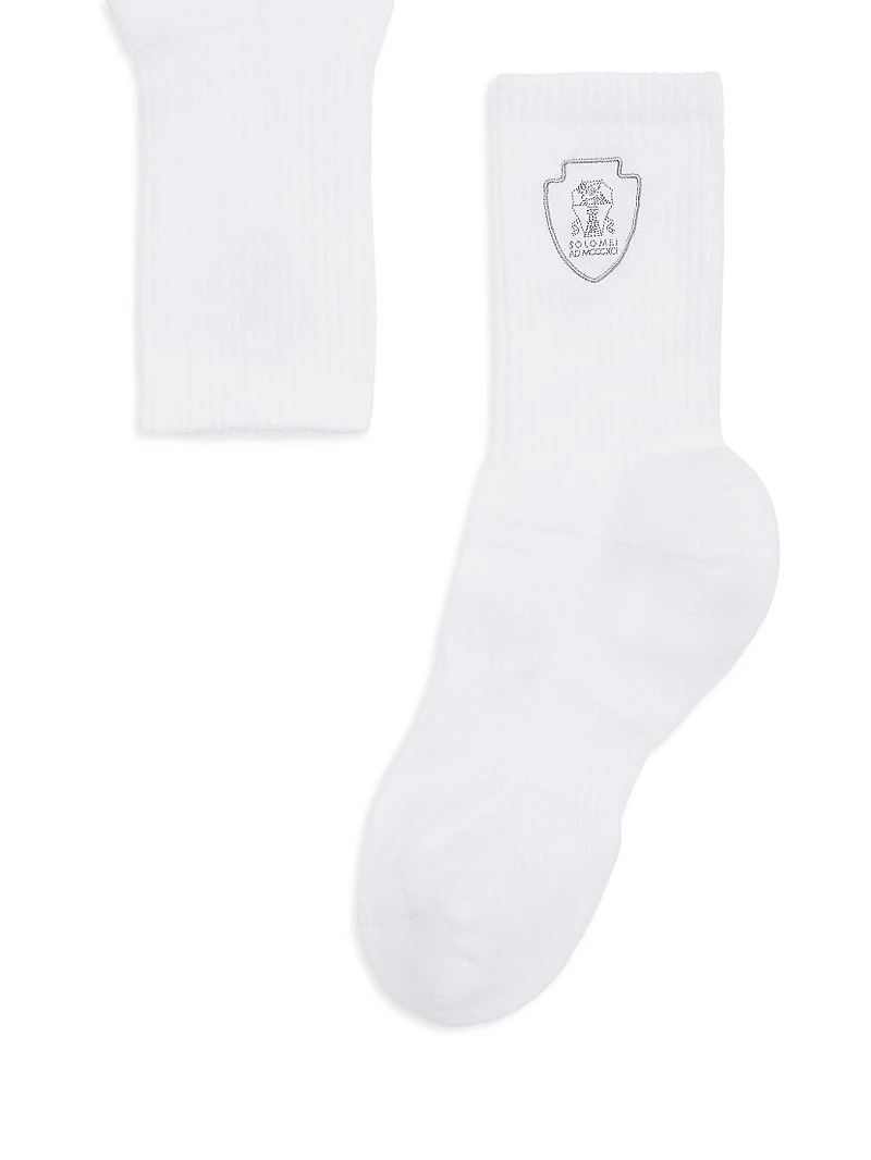 Techno Cotton Rib Knit Socks with Embroidered Logo