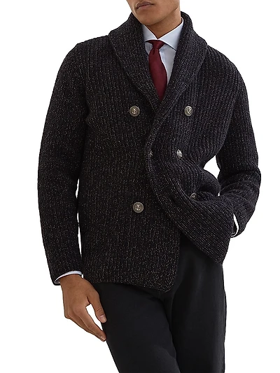 Wool Blend Half English Rib One and a Breasted Cardigan