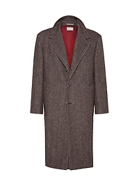 Cashmere and Silk Chevron Flannel Coat with Metal Buttons