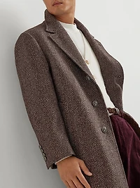 Cashmere and Silk Chevron Flannel Coat with Metal Buttons