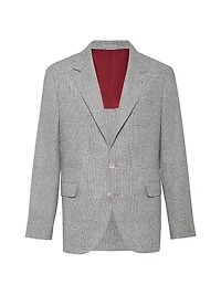Silk Blend Flecked Prince of Wales Flannel Deconstructed Blazer
