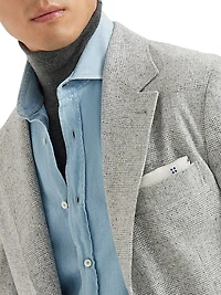 Silk Blend Flecked Prince of Wales Flannel Deconstructed Blazer