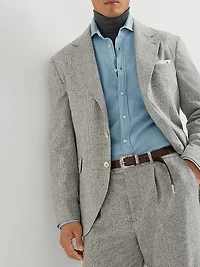 Silk Blend Flecked Prince of Wales Flannel Deconstructed Blazer