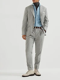 Silk Blend Flecked Prince of Wales Flannel Deconstructed Blazer