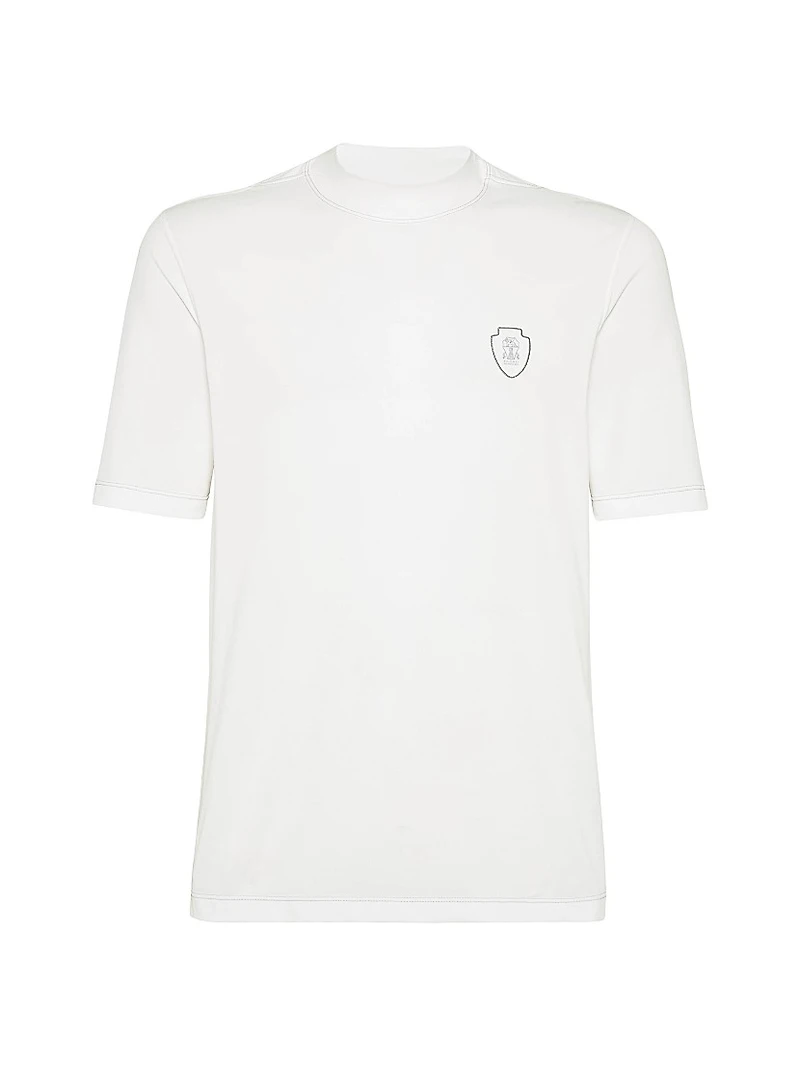 Techno Piqué Mock-Neck T-Shirt with Logo